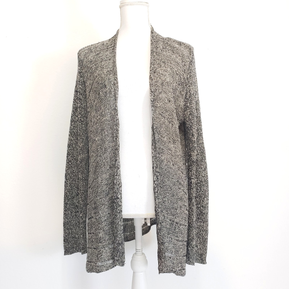 Eileen Fisher Women SIZE S Black Wool Linen Textured Open Front Cardigan Sweater